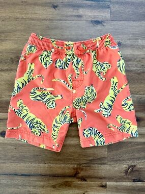 Tea Collection Boys Orange Tossed Tigers Swim Shorts Trunks 4 Full Length Beach